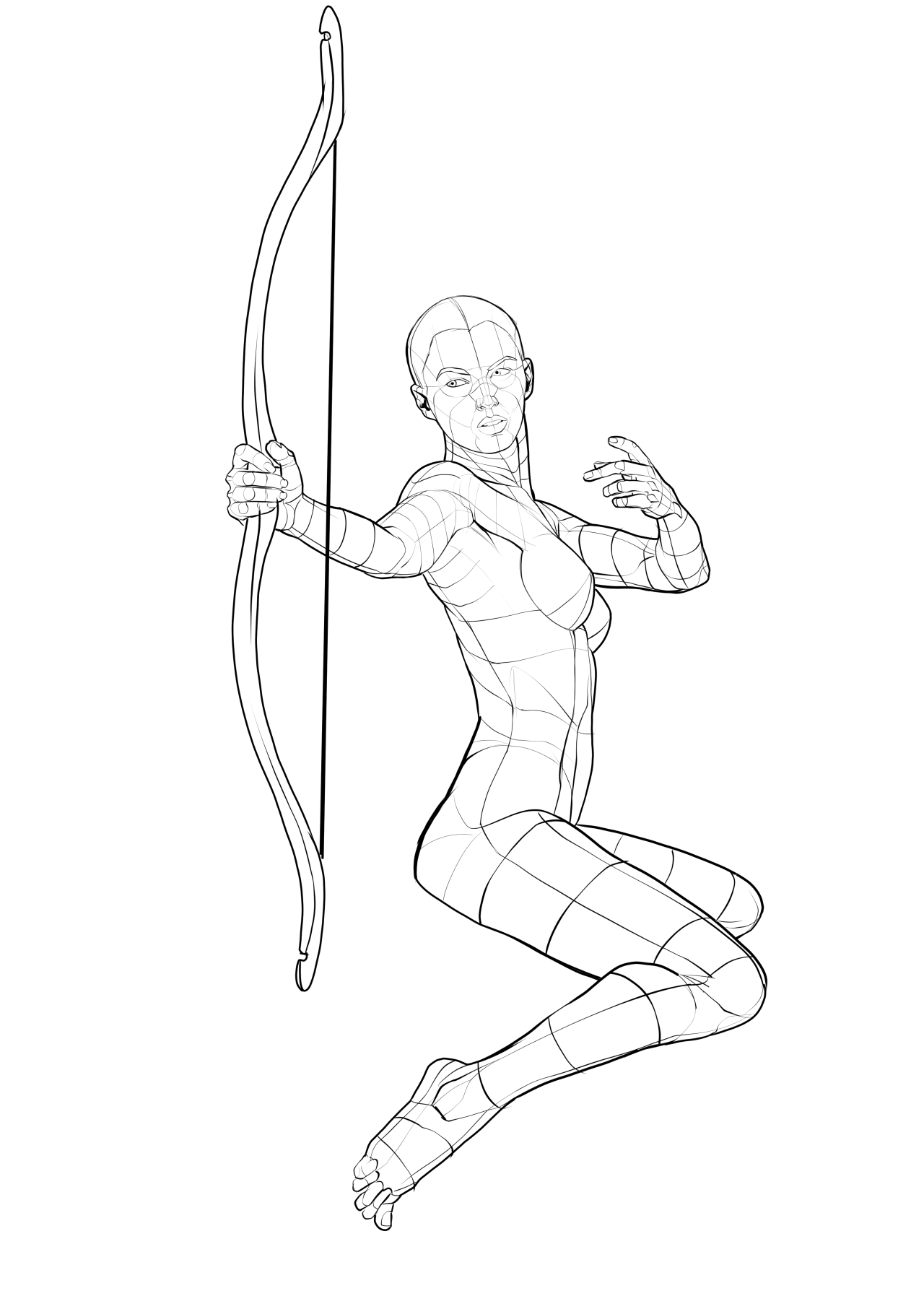 Female archer in a dynamic pose on Craiyon