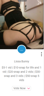 lissabunnyx: lissabunnyx:  Hey so I decided to enter my very  first manyvids contest! You can vote for free or get video deals with a paid vote. My lingerie is pretty rad so please vote for meeee. This is my first contest and I want to kill it! Vote