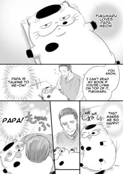 theguineapig3:  Ojisama to Neko: “Everyone’s Blessing”[ORIGINAL TWEET]Sakurai-sensei hasn’t put a lot of comics on Twitter recently, since she’s been hard at work on volume 2. Still, Fukumaru and his Papa are as cute as ever! You can gnaw on