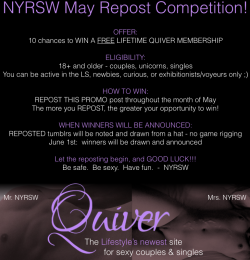 notyourregularsharedwife:  mrsdfwhotwife:  notyourregularsharedwife:  notyourregularsharedwife:  NYRSW May Repost Competition, read the above image for details! ARE YOU ALREADY ON QUIVER? The Quiver beta site is FREE to sign up with FULL ACCESS! You
