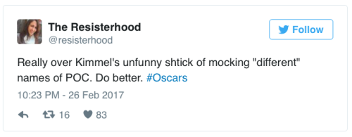 the-movemnt:  People are calling out Jimmy Kimmel for making fun of non-white names at the Oscars follow @the-movemnt 