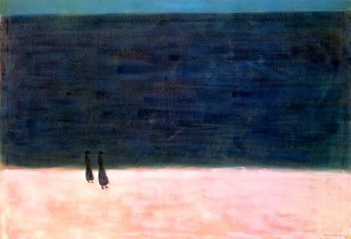 douceurs:lonely figures by the sea:Green Sea, Walkers by the Sea, Small Figures in a Big Sea by Milt