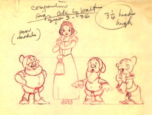 Early character designs for Snow White and the Seven Dwarfs