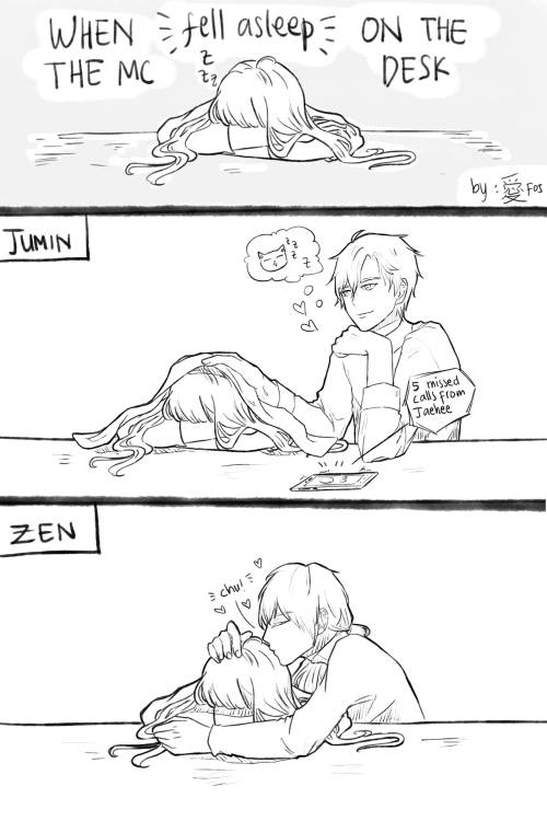 iizurizuruii: Sleeping on the desk- Mystic Messenger Jumin : He’ll likely to stare at you, inv