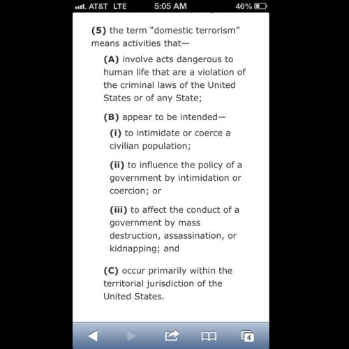 Legal definition of &ldquo;domestic terrorism&rdquo; from 18 U.S. Code § 2331. #Charles