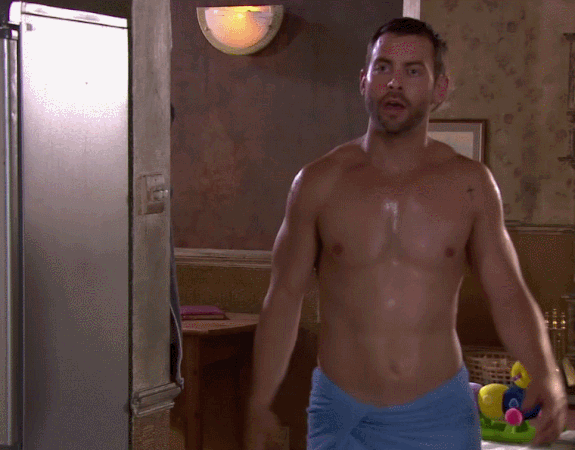 theheroicstarman:  Cameron Moore shirtless and wet in Hollyoaks (19/08/2015). 