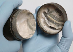 coolartefact:  2000 year old Roman face cream with visible, ancient fingerprints. (x-post: pics)Source: https://imgur.com/njMzYlt