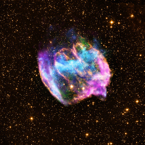 The highly distorted supernova remnant shown in this image may contain the most recent black hole fo