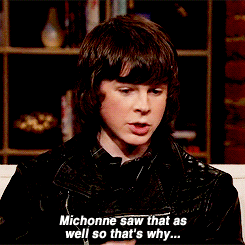 thewalkingcast: Chandler, what does Carl think when Michonne knocks his Dad out cold?