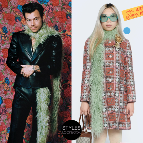 For his performance at the 2021 GRAMMYs, Harry wore a Gucci fake fur boa from the Resort 2021 collec