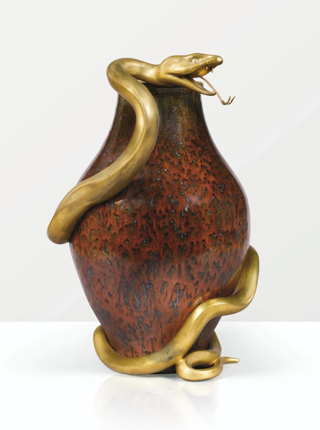pwlanier:Pierre-Adrien Dalpayrat &amp; Keller HouseSnake vase, 1900Wears the