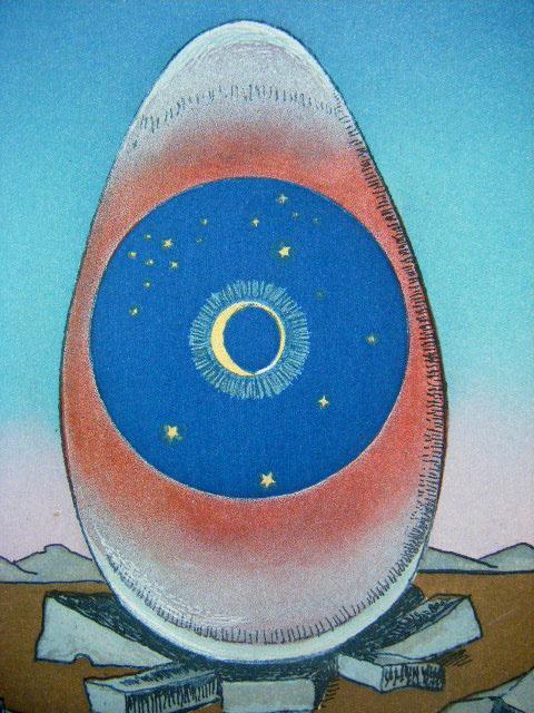 Jane Graverol (Belgian, 1905–1984)Surrealistic composition with egg and stars, 1973