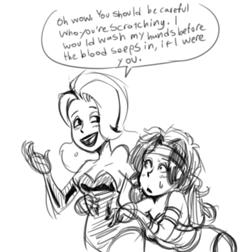 yotomore:  How about some DC Ladies. Also BvS spoilers kinda.  I love the idea that Pam is just a huge nerd in private. 
