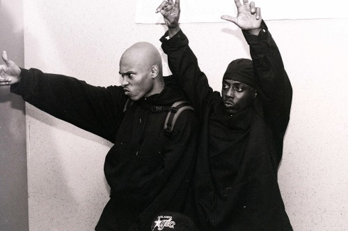 90shiphopraprnb:Sticky Fingaz and Sonny Seeza of Onyx | Source Magazine Awards (1994)