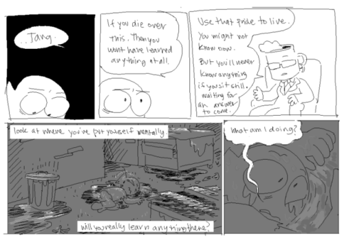 drew this half a year ago. i would fill up entire 1000x14400 pixel canvases of journal comics trying to process a lot of stuff i was goin through mentally. i found the .psd file to this one while i was having my existential panic of becoming a narcissist.