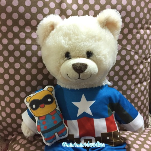 mintmintdoodles: Saturday night craft ❤️ I made a Bucky Bear for my Captain AmeriBear! My hand stitc