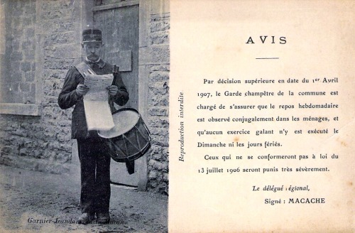 La petite blague du crieur public Saône-et-Loirien pour le 1er avril 1907. Macache walou, le dimanche c'est abstinence ! 