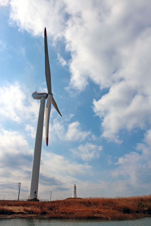 japanese wind turbine and lighthouse