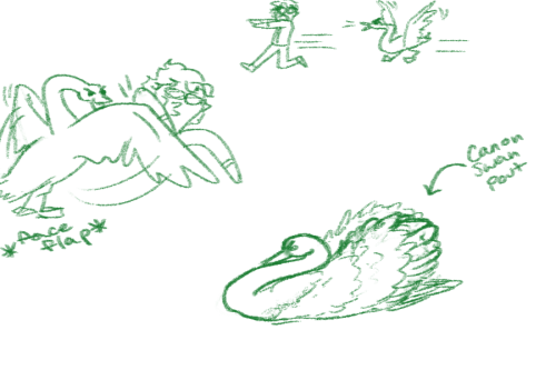 Have a bunch of angry swanJohn doodles. Including the canon swan pout. It’s canon.