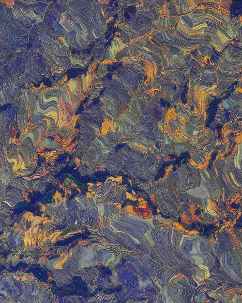 dailyoverview: Rice paddies cover the mountainsides of Yuanyang County, China. Constructed in “steps” by the Hani people for the last 1300 years, the slope of the terraces varies from 15 to 75 degrees with some having as many as 3,000 steps! The stunning