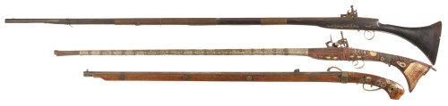 From top to bottom,Moroccan snaphaunce, 19th century.North African Moukhala snaphaunce, 19th century
