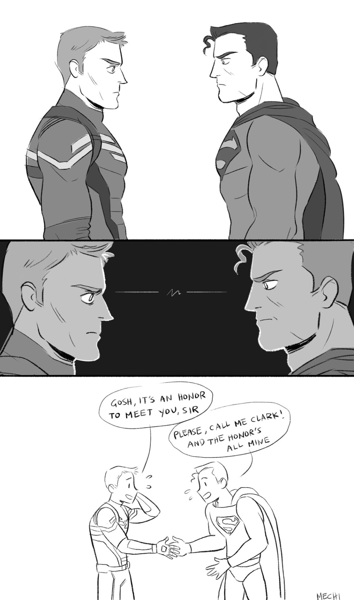 mechinaries:  mechinaries: what if cap met supes  meanwhile, somewhere else: batman: