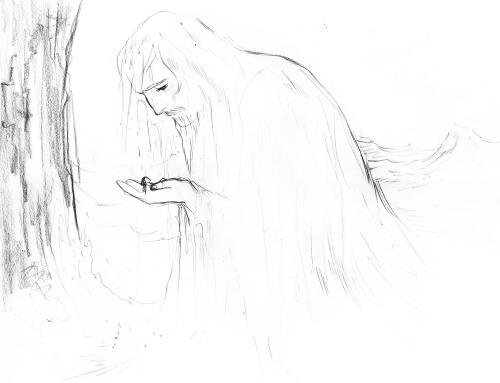 scorpionhoney:Ulmo Saving ElwingAlso a WIP of Finrod’s battle with Sauron. I have A LOT of stuff to 