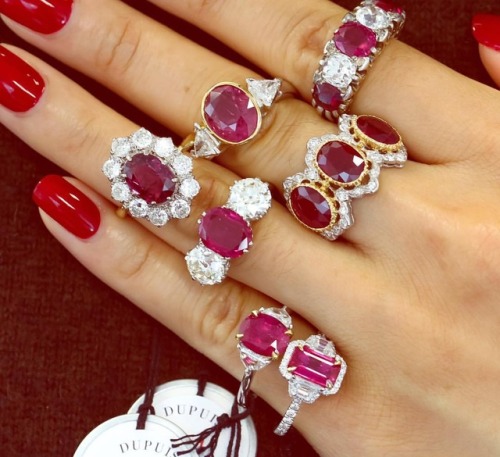 Fifty shades of red. Selection of various ruby and diamond rings from upcoming Important Jewels Auct