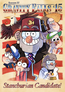 kateordie:  gravi-teamfalls:  arythusa:  A new episode of Gravity Falls airs TONIGHT!! Starring: Grunkle Stan, the Mystery Twins, and introducing Shoujo Eagle-chan. I based this drawing off this old Reagan campaign poster but I think it came out looking