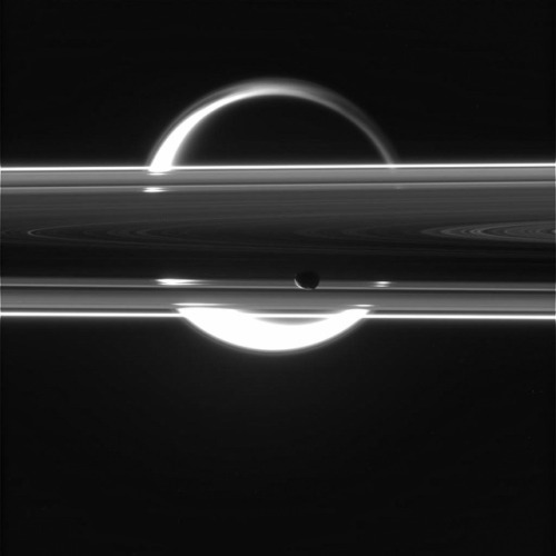 Saturn, rings and moons (Tethys, Enceladus, Titan and Janus, Prometheus, Atlas, Iapetus, Atlas, Meth