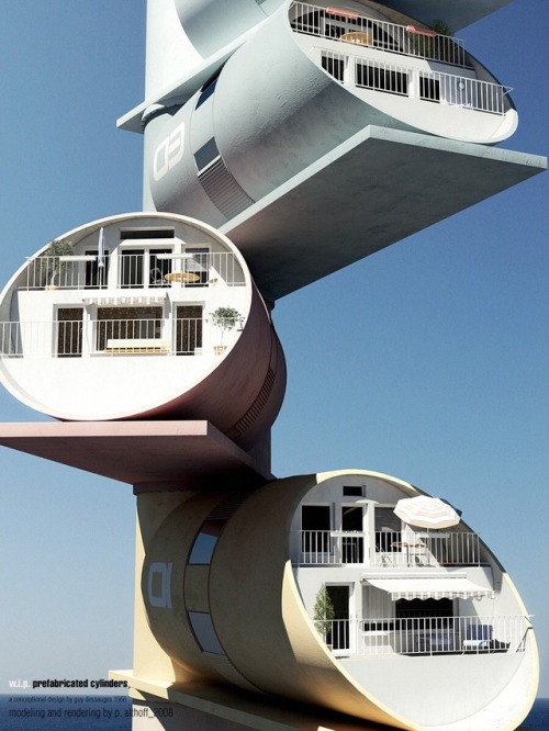 lustingmoon: setdeco:GUY DESSAUGE’s, Tower of Prefabricated Houses in Tubes, France, 1960s Wow