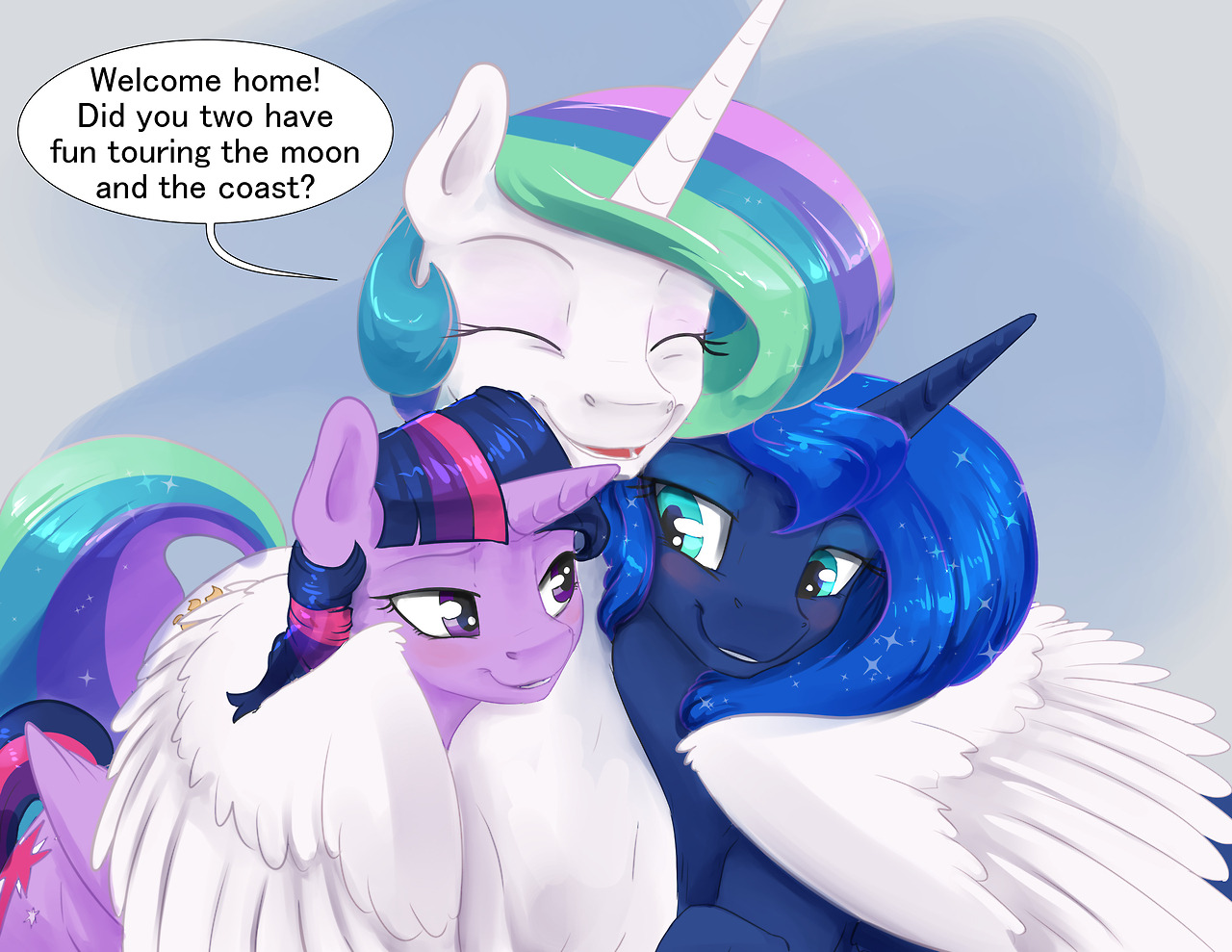 royalsketchbook:  A quick stop in Canterlot before they head home to Ponyville. I