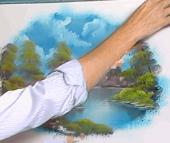 pbsarts:  giffing-and-bullshit: Riverside Escape Oval  Today would have been Bob Ross’71st birthday 