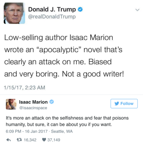 bookporn: agooddaytowhy: Good pr boost for the low selling author. This is the way Trump recommends 