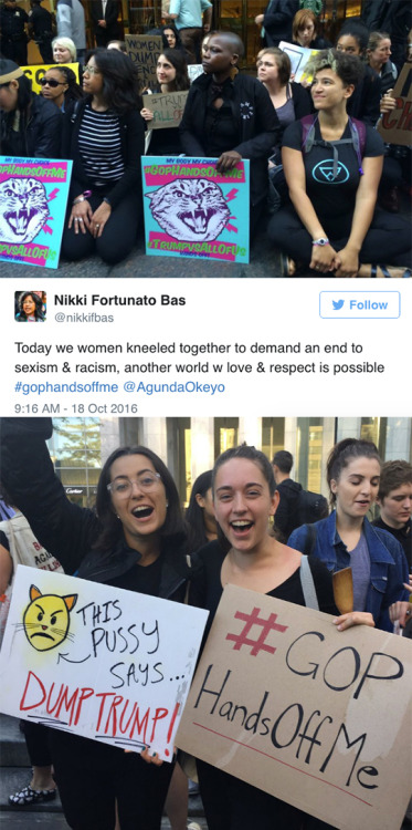 this-is-life-actually:  hell to the yes. women across the country are protesting outside Trump buildings with #GOPHandsOffMe and “Pussy Grabs Back.”  One woman’s “Trump is trash” sign is particularly good. follow @this-is-life-actually 