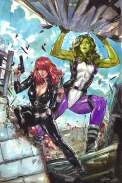 funrama: Black Widow/She Hulk commission.