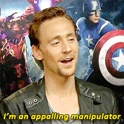 the-haven-of-fiction:

hiddlestatic:

“Loki can stay 10 steps ahead of the game. He can anticipate the behavior of each character, and play them off against each other in the most extraordinary way, in a way that I’m terrible at!” [x]

He’s too much. 