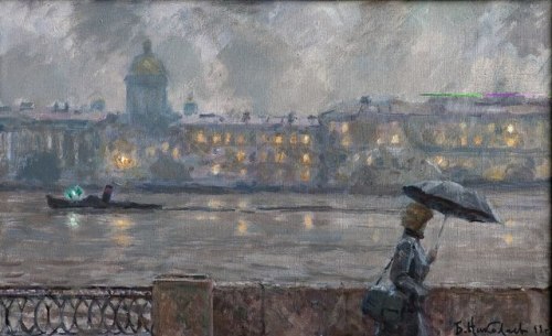 On the Neva   -   Boris NikolaevRussian, b. 1925-Oil on canvas,