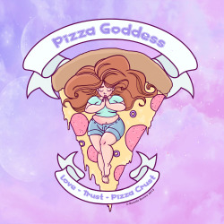 apple-pie-thighs:  Love, Trust, Pizza Crust &lt;3I haven’t posted this yet but here’s my Pizza Goddess redesign I did! I originally recolored her for a tshirt I wanted to make for myself but now I’m thinking I’m gonna sell prints, stickers, and