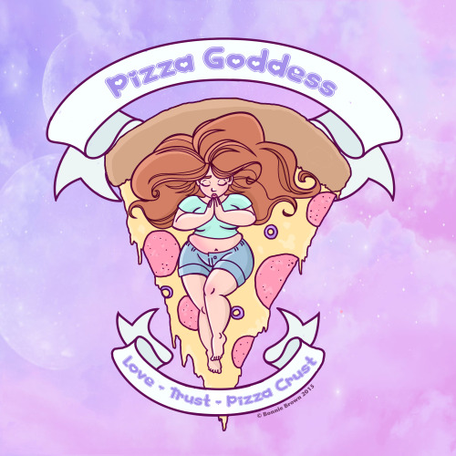 apple-pie-thighs:  Love, Trust, Pizza Crust <3I haven’t posted this yet but here’s my Pizza Goddess redesign I did! I originally recolored her for a tshirt I wanted to make for myself but now I’m thinking I’m gonna sell prints, stickers, and