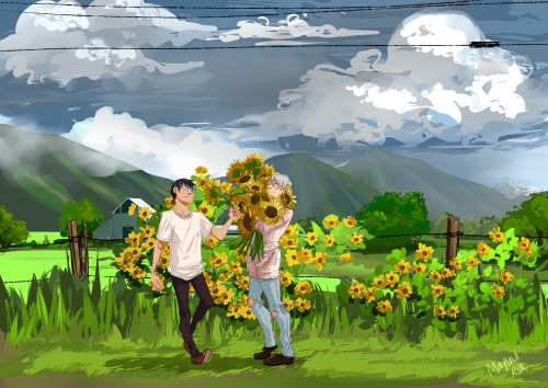 maysoulrose: Victor and Yuri pickin’ some sunflowers on the side of the road