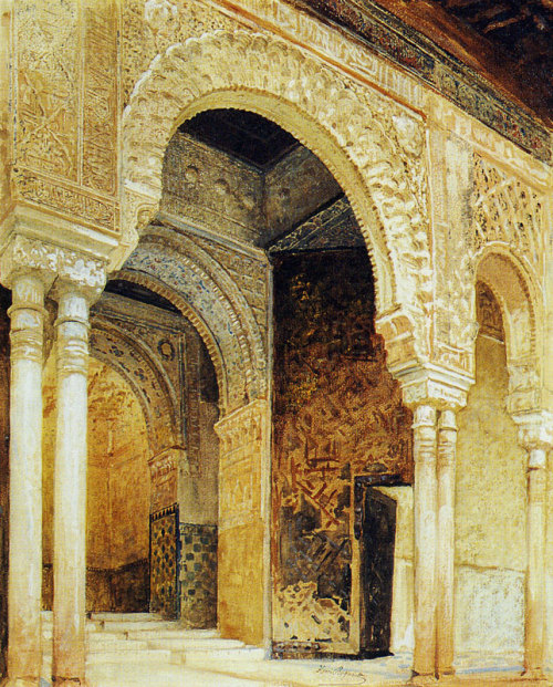 bellbookandcandles: The Alhambra, Granada: Entrance to the hall of the two sistersc. 1869 Henri Regn