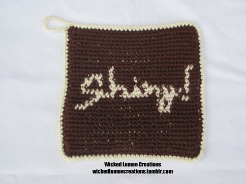 Crochet - Firefly Inspired Pot Holder What can I say? Sci-fi lingo on pot holders might be one of my