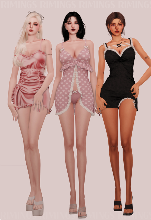  [RIMINGS] Romantic Pajama Set - FULL BODY 3- NEW MESH- ALL LODS- NORMAL MAP- 16 / 16 / 16 SWATCHES-