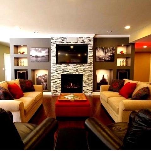 St Louis Walk Out BasementLarge Minimalist Walk-out Medium Tone Wood Floor Basement Photo With Beige