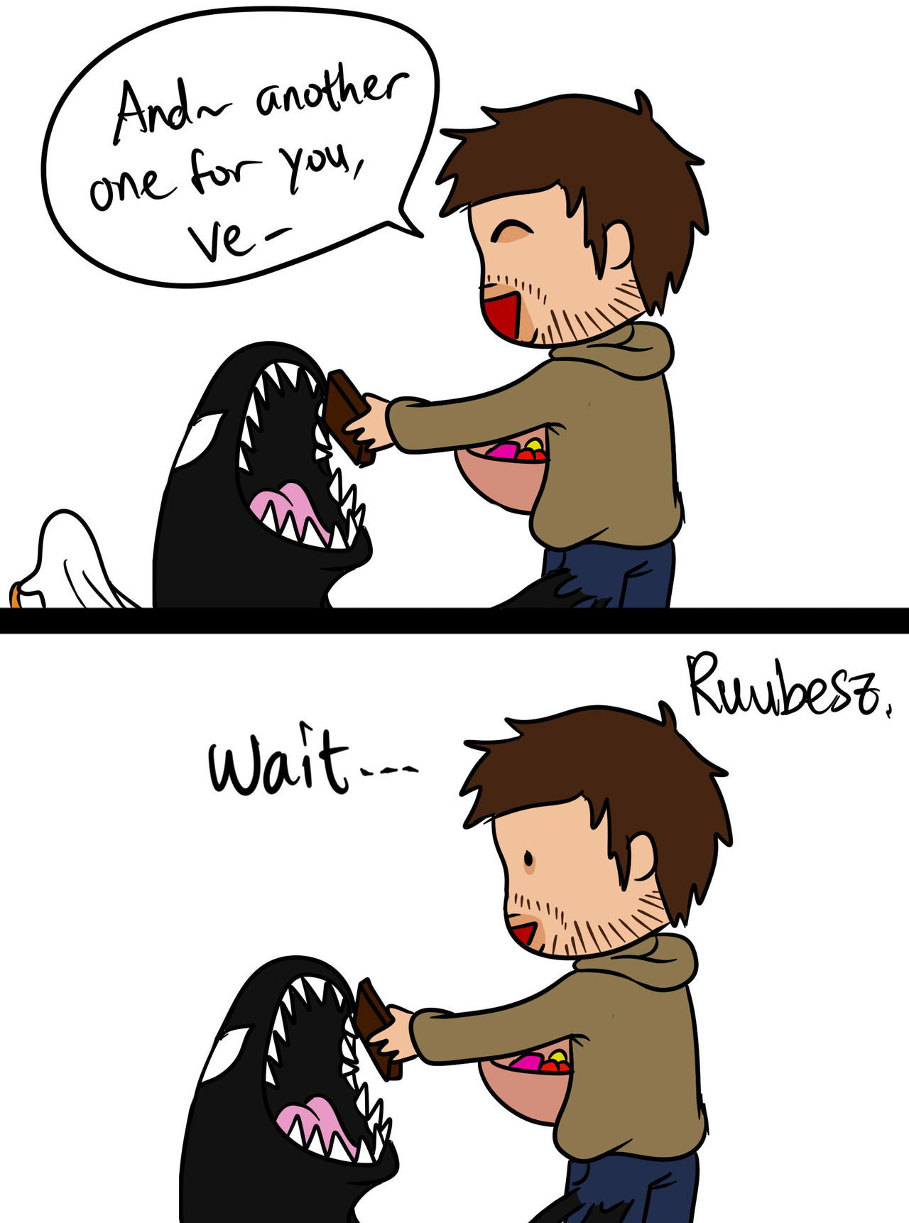 ruubesz-draws:  I saw a video of a dog doing this Happy Halloween!! 