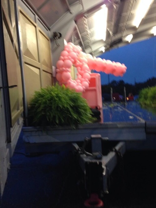 Wind re-configured the pink ribbon made of balloons