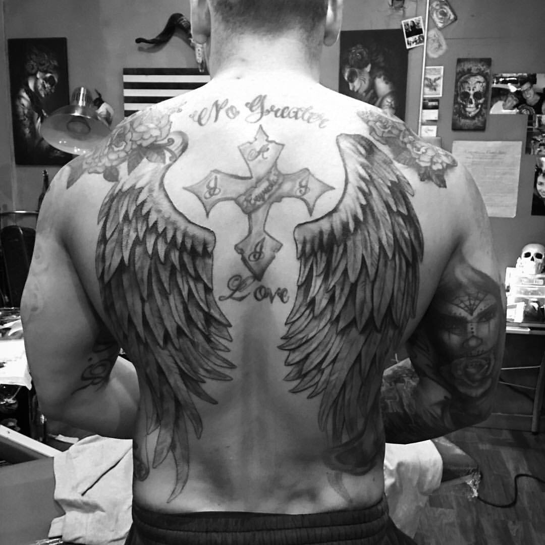 Started on my back, lots of wings, details, and shading left to go, but first session