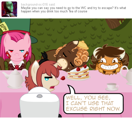 nopony-ask-mclovin:Also, can you see that creepyhappy jackalope just just ate part of the table? You can send her questions. @applesinthegrass​ needs lots of questions. And the art over there is awesome. You’ll love to see more replies! Dat Jackielope