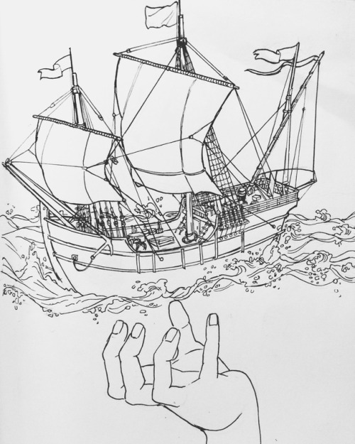 stripedroseandsketchpads:Inktober Day 25: Ship “Oh, I have suffered/ With those that I saw suffer. A